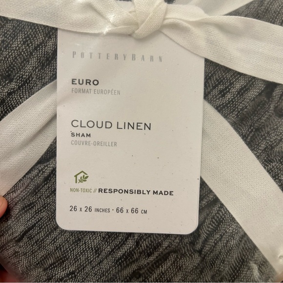 POTTERY BARN Quilted Cloud Linen Euro Charcoal Shams New!! 26”x26” set of 3 - Picture 3 of 9